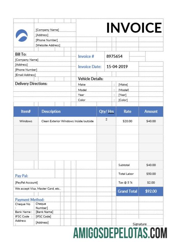 realista Modelo de fatura para lavagem de carro